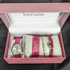 Kensie HOT PINK Watch and LOVE Bracelet Gift Set NWT